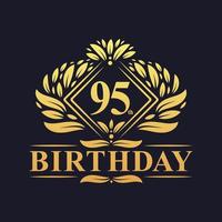 Logo d'anniversaire de 95 ans, célébration du 95e anniversaire d'or de luxe. vecteur