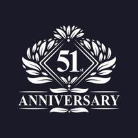 Logo anniversaire 51 ans, logo floral de luxe 51e anniversaire. vecteur