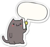 chat de dessin animé mignon et autocollant de bulle de dialogue vecteur