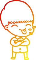 ligne de gradient chaud dessinant un garçon de dessin animé qui sort la langue vecteur