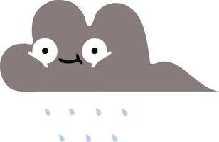 nuage de pluie de tempête de dessin animé rétro couleur plate vecteur