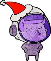 caricature texturée d'un astronaute confiant portant un bonnet de noel vecteur