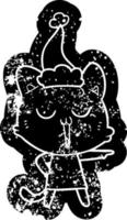icône de dessin animé en détresse d'un chat chantant portant un bonnet de noel vecteur