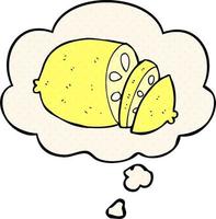 dessin animé citron tranché et bulle de pensée dans le style de la bande dessinée vecteur