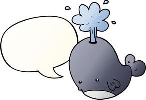 dessin animé jaillissant baleine et bulle de dialogue dans un style de dégradé lisse vecteur