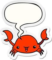 autocollant de crabe de dessin animé et bulle de dialogue vecteur