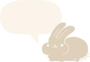 lapin de dessin animé et bulle de dialogue dans un style rétro vecteur