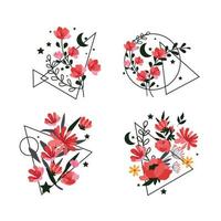 conception de fleurs de tatouage minimaliste vecteur