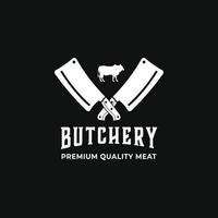 modèle de conception de logo de boucherie. conception de vecteur de couteau de couperet de vache et de viande