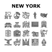 new york, ville américaine, repères, icônes, ensemble, vecteur