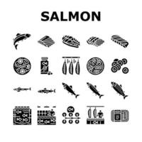 saumon poisson délicieux fruits de mer icônes ensemble vecteur