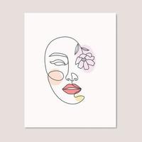 beauté visage femme fille avec fleur dessin au trait organique création de logo féminin vecteur