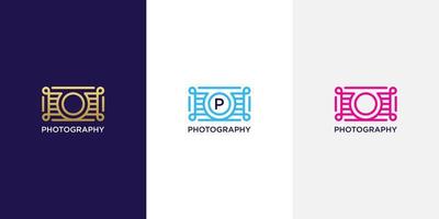 logo de photographie avec lettre p et style de dessin au trait vecteur