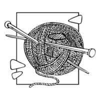 pelote de laine avec des aiguilles à tricoter illustration vectorielle monochrome dessinés à la main. concept de couture pour la création de logo, coloriage vecteur