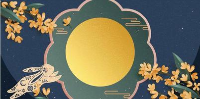 carte de fête de la mi-automne avec saut de lapin et lune vecteur