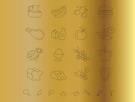 les icônes de nourriture de tableau s'isolent sur le fond d'or vecteur