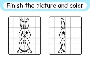 compléter le tableau lapin. copier l'image et la couleur. terminer l'image. livre de coloriage. jeu d'exercices de dessin éducatif pour les enfants vecteur