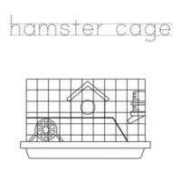 trace les lettres et colorie la cage du hamster. pratique de l'écriture manuscrite pour les enfants. vecteur