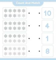 compter et faire correspondre, compter le nombre de flocons de neige et faire correspondre les bons chiffres. jeu éducatif pour enfants, feuille de calcul imprimable, illustration vectorielle vecteur