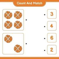 compter et faire correspondre, compter le nombre de cookies et faire correspondre les bons chiffres. jeu éducatif pour enfants, feuille de calcul imprimable, illustration vectorielle vecteur