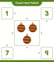 comptez et faites correspondre, comptez le nombre de boules de Noël et faites correspondre les bons numéros. jeu éducatif pour enfants, feuille de calcul imprimable, illustration vectorielle vecteur