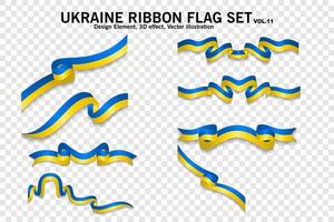 ensemble de drapeaux de ruban ukraine, élément de conception. 3d sur fond transparent. illustration vectorielle vecteur