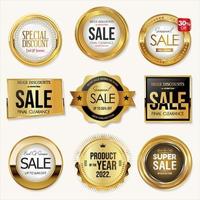 collection de badges dorés et d'étiquettes style rétro super vente vecteur