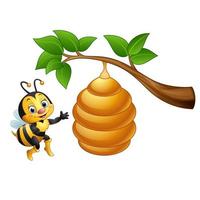 abeille de dessin animé et une ruche vecteur