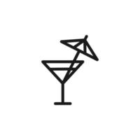 signes de cocktail d'été. symbole de vecteur dessiné dans un style plat avec une ligne noire. parfait pour les publicités, les sites Web, les menus des cafés et des restaurants. Icône représentant un parapluie dans un verre à cocktail