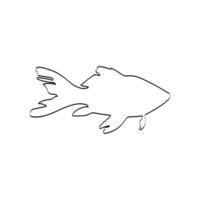 illustration monochrome en ligne de poisson avec grande queue et nageoires. convient aux enseignes, magasins, bannières, livres, etc. silhouette vectorielle. vecteur