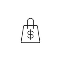 concept d'achat, de vente et d'achat. signes vectoriels dans un style plat. adapté aux publicités, sites web, articles. trait modifiable. icône de la ligne du dollar sur le sac à provisions vecteur