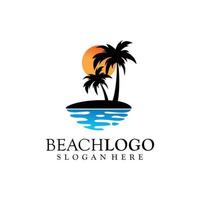 plage, mer, coucher de soleil, lever du soleil, illustration vectorielle de logo design vecteur