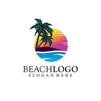 plage, mer, coucher de soleil, lever du soleil, illustration vectorielle de logo design vecteur