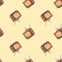 tv rétro avec motif harmonieux gravé d'antenne. télévision vintage dans un style dessiné à la main. vecteur