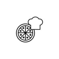 concept de cuisine, de nourriture et de cuisine. collection d'icônes monochromes de contour moderne dans un style plat. icône de la ligne du chapeau des chefs à côté de la pizza vecteur