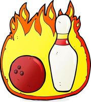 symbole de dessin animé de bowling à dix broches avec le feu vecteur