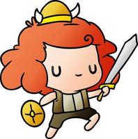 dégradé dessin animé kawaii mignon enfant viking vecteur