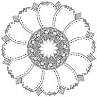 mandala en forme de fleur avec des pétales sculptés et un motif d'ombrage fréquent, page de plantes à colorier anti-stress vecteur