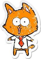 autocollant en détresse d'un chat drôle de bande dessinée portant une chemise et une cravate vecteur