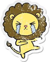 autocollant en détresse d'un lion qui pleure de dessin animé vecteur