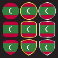 icône vectorielle du drapeau des maldives sertie de bordure or et argent vecteur