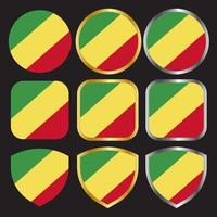 congo flag vector icon set avec bordure or et argent