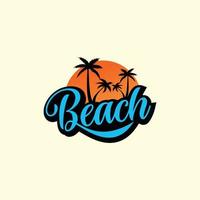 plage, mer, coucher de soleil, lever du soleil, illustration vectorielle de logo design vecteur