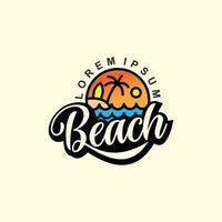 plage, mer, coucher de soleil, lever du soleil, illustration vectorielle de logo design vecteur