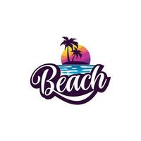 plage, mer, coucher de soleil, lever du soleil, illustration vectorielle de logo design vecteur