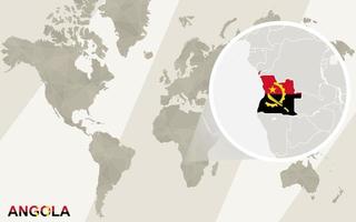 zoom sur la carte et le drapeau de l'angola. carte du monde. vecteur