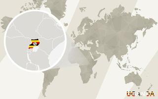 zoom sur la carte et le drapeau de l'ouganda. carte du monde. vecteur