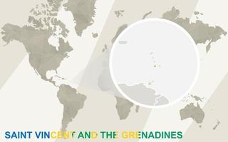 zoom sur la carte et le drapeau de saint vincent et les grenadines. carte du monde. vecteur