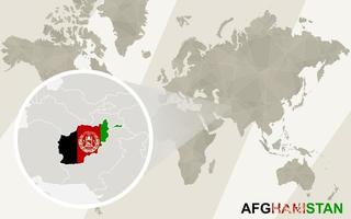 zoom sur la carte et le drapeau de l'afghanistan. carte du monde. vecteur