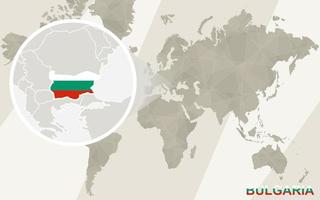 zoom sur la carte et le drapeau de la bulgarie. carte du monde. vecteur